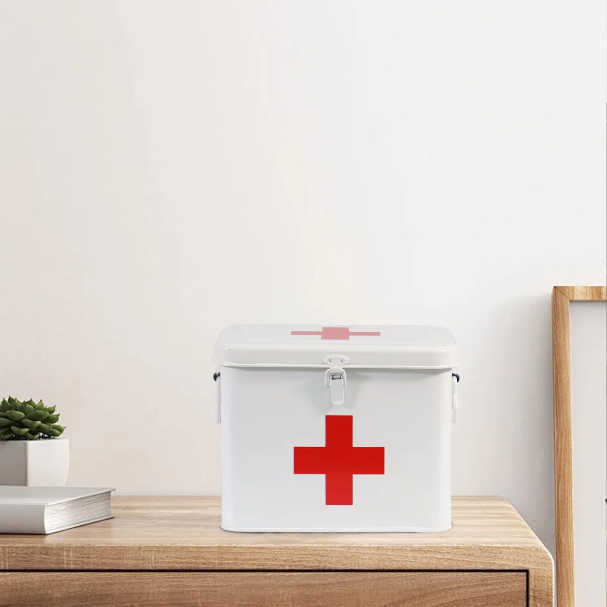 Porta Medicine, Contenitore Per Medicine Domestiche, Organizer Medicinali 2 Strati in Metallo, Cassetta Pronto Soccorso, Adatto allo Stoccaggio di Prodotti Farmaceutici 20.5 x 13.5 x 16.5 Cm - Bianco