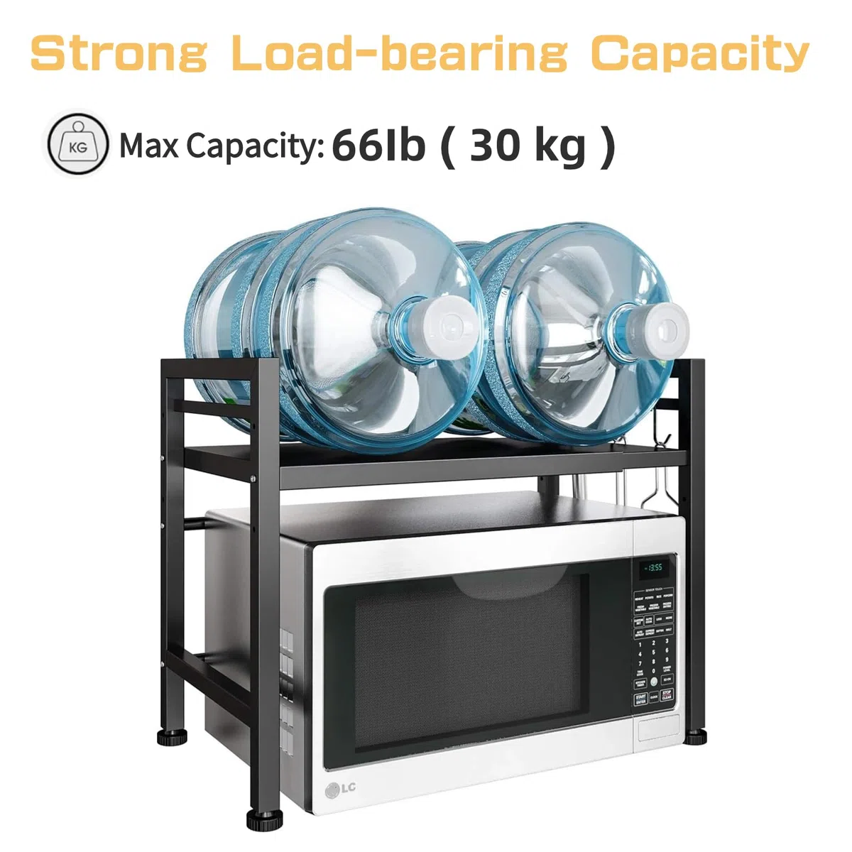 Scaffale espandibile per forno a microonde a 2 ripiani, regolabile in altezza e lunghezza, organizer da cucina, nero (L15. 7-23. 6 x W14. 7 x H 18. 1)