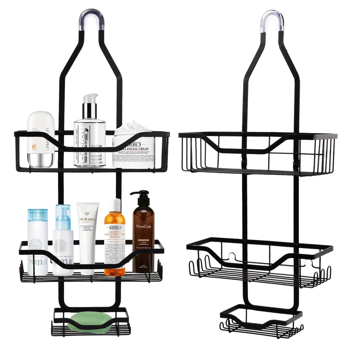 Mensola da doccia sospesa, mensola doccia a 3 ripiani, senza foratura, da appendere con 2 cestelli, 1 vassoio per sapone, mensola doccia, organizer da bagno in acciaio inox, porta shampoo