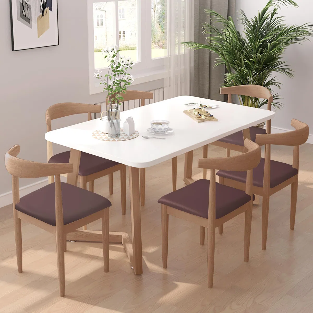 Alishomtll Set di 4/6 coprisedili in PU, in pelle stretch, impermeabili, rimovibili e lavabili, per sedie da pranzo, per sala da pranzo, cucina, matrimonio, giardino, ufficio (colore caffè, 6 pezzi)