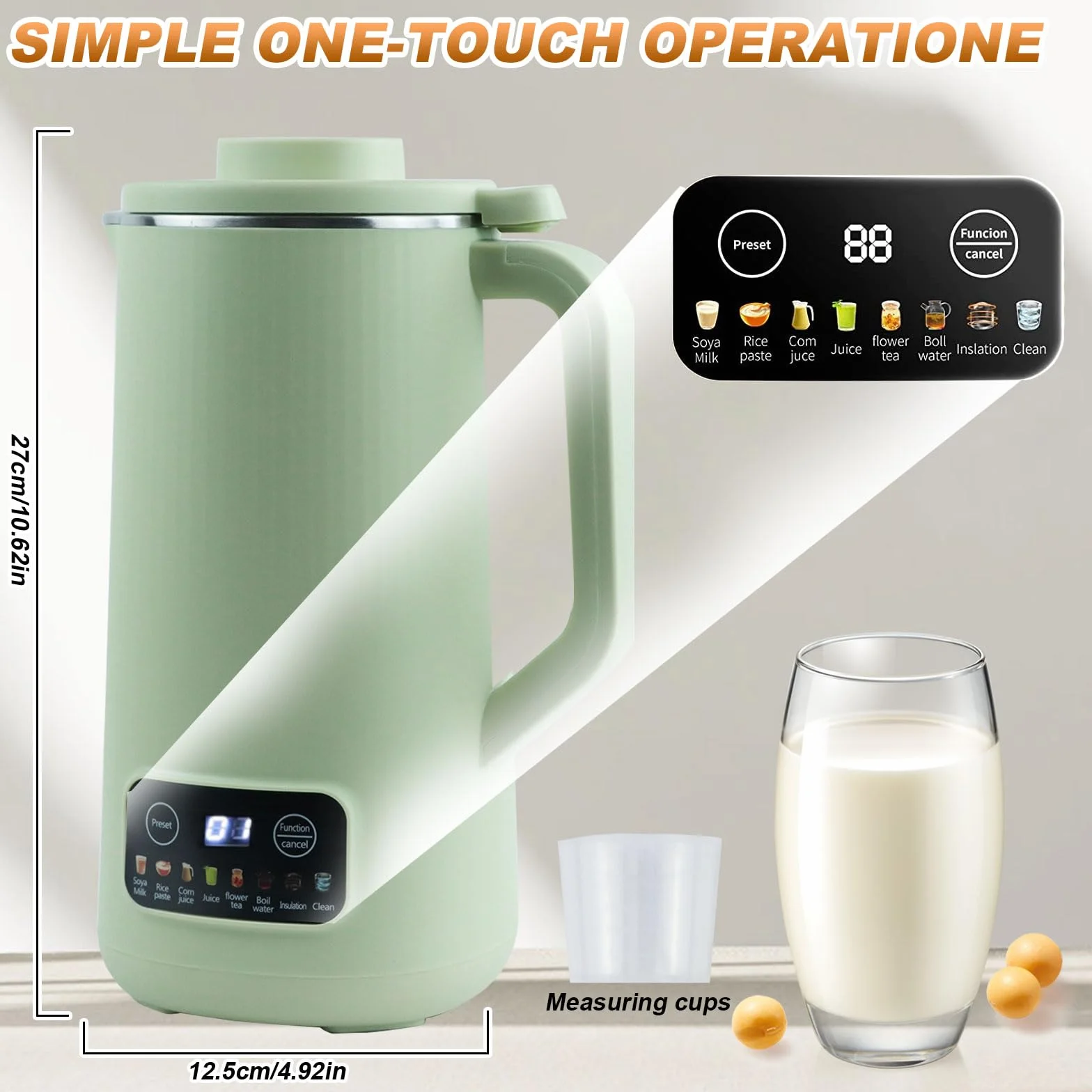 Macchina per Latte di Soia, 600ml Latte Vegetale Macchina con Pulizia Automatica, Multifunzionale Digital Nut Oat Milk Soup Maker, 304 Acciaio Inossidabile, per Zuppe, Latte di Soia (Verde)