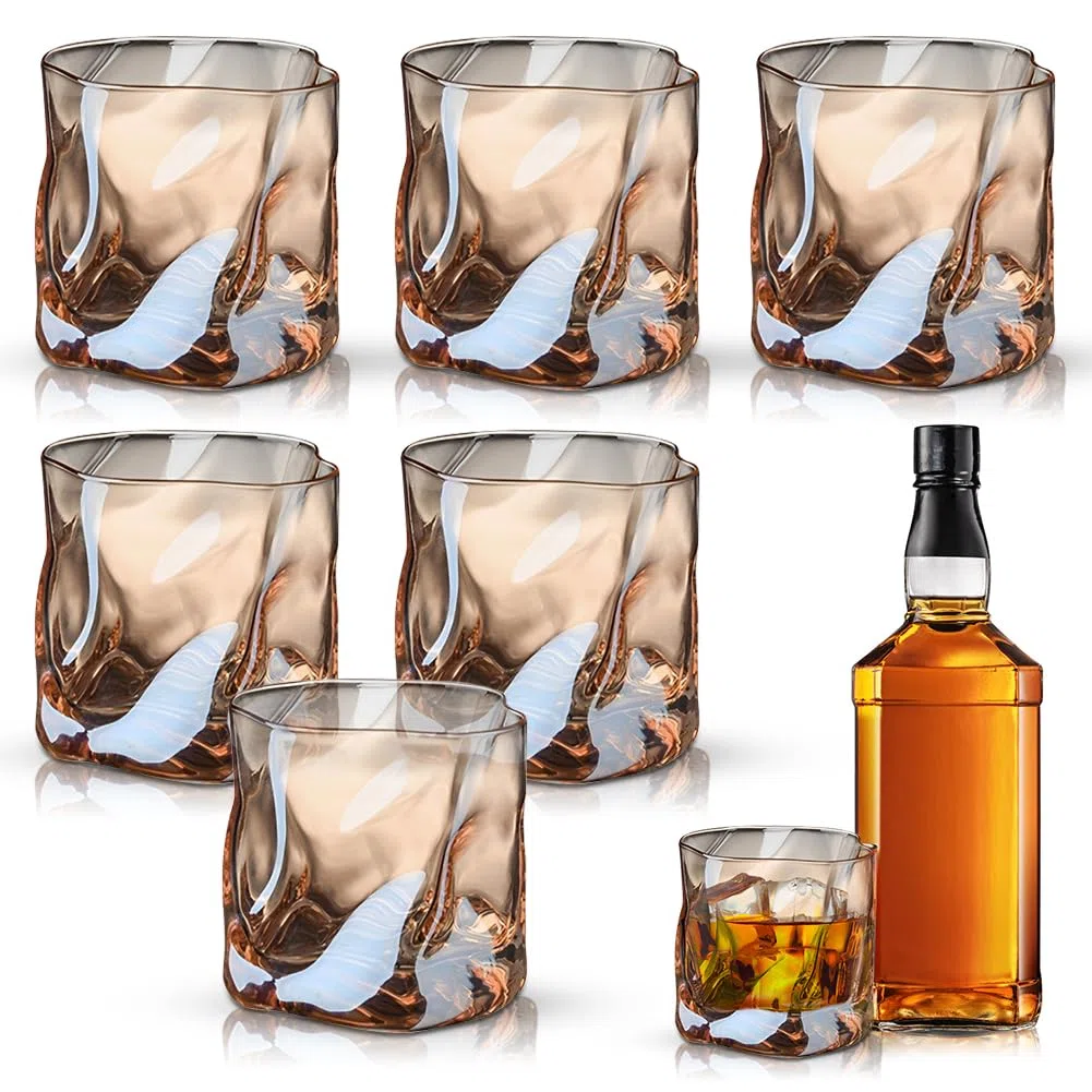 Set di 6 Bicchieri da Whisky da 200 ml, Cristallo Irregolare, per Casa, Ristoranti, Feste, Idea Regalo di Compleanno