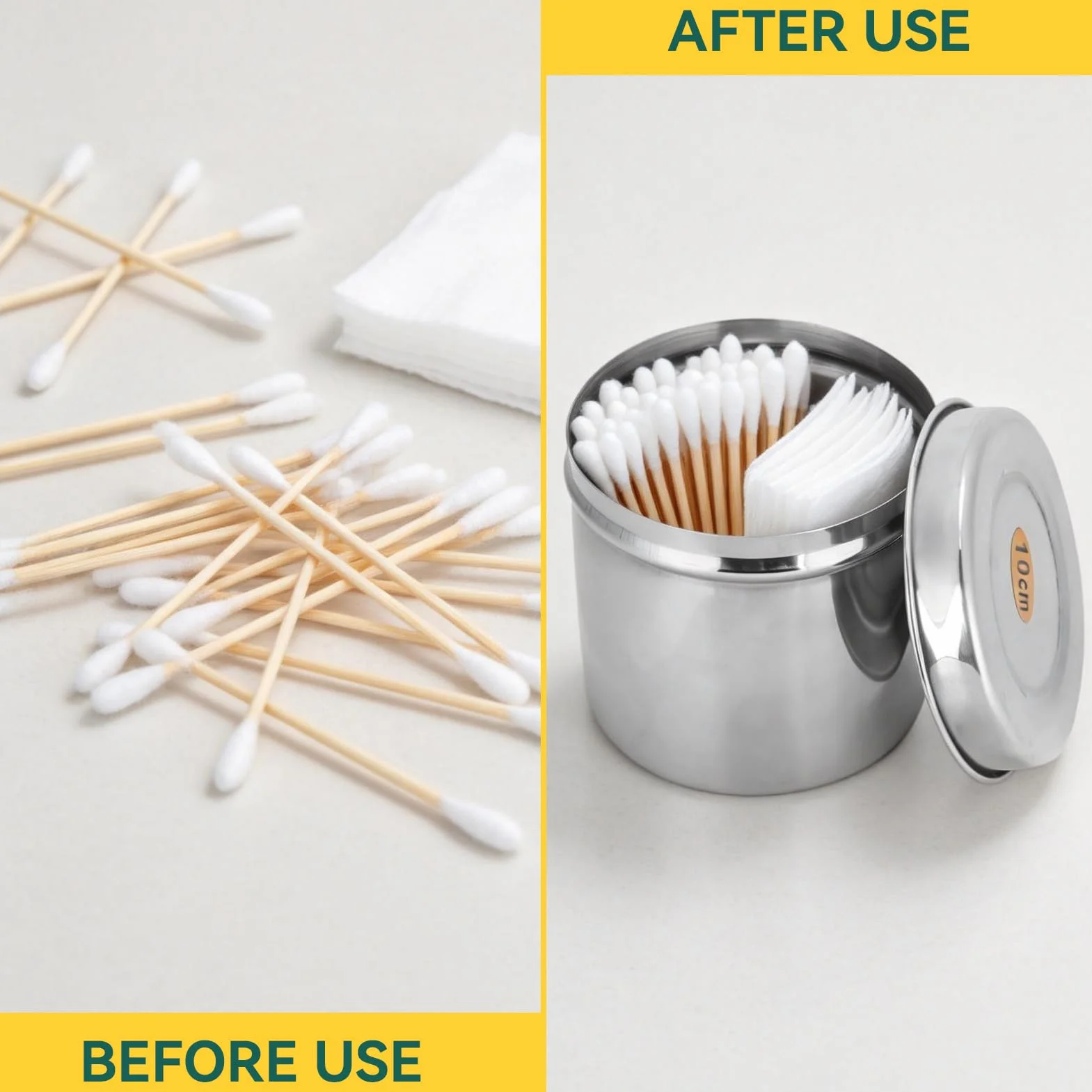 Organizer da appoggio per vanità da bagno, contenitore per barattolo in acciaio inossidabile con coperchio tazza per batuffoli di cotone per barattolo Vaso organizzatore per bagno dispenser per cotton