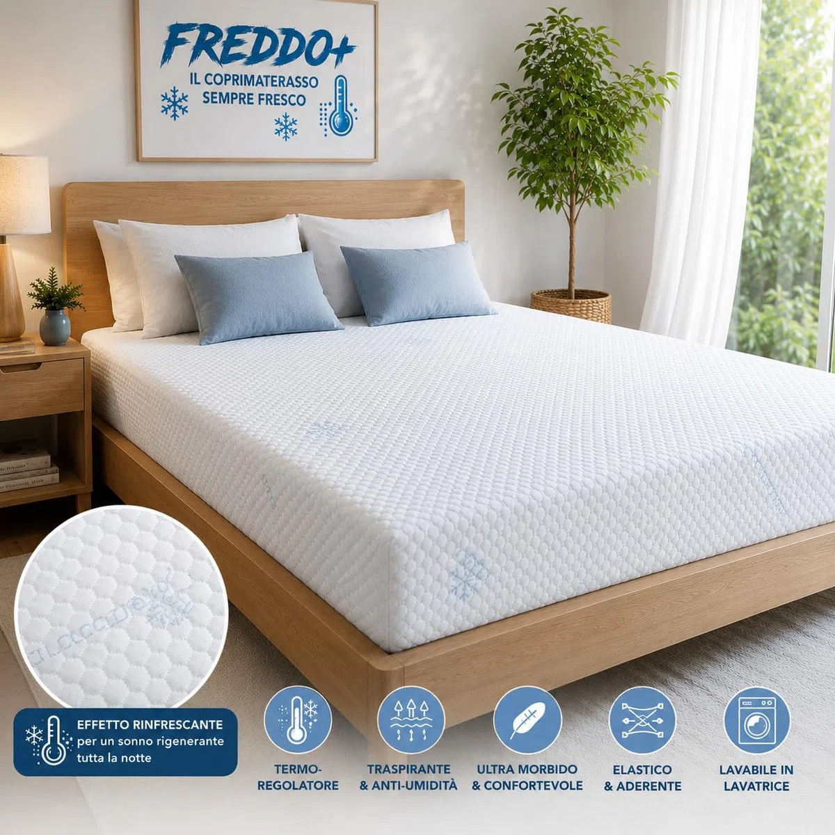 Coprimaterasso Rinfrescante Freddo+ Ice-Touch, Estivo, Termoregolatore, Traspirante, Anti-Umidità, Morbido, Elasticizzato - Singolo 80x200 cm H25