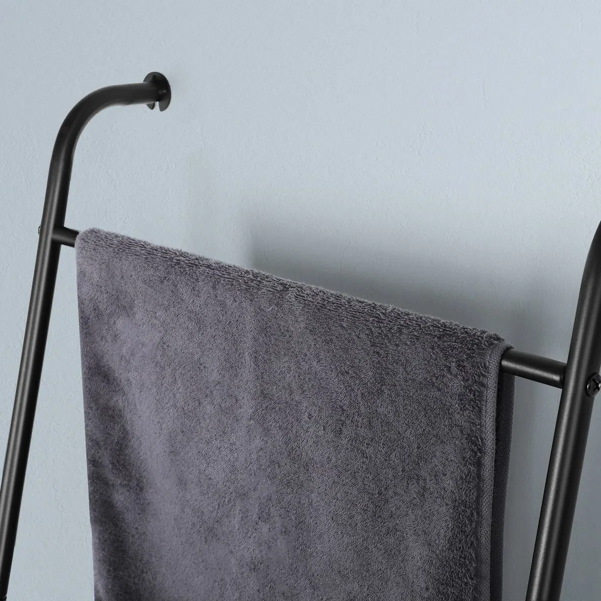 Scaletta per asciugamani per coperte, coperta da parete, porta asciugamani decorativo a 5 ripiani, per soggiorno, bagno, lavanderia, nero