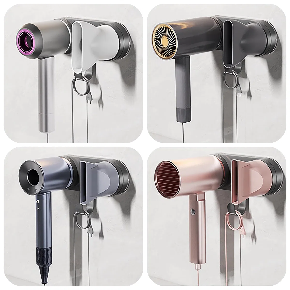Supporto magnetico per asciugacapelli, con ventosa senza punzonatura, con gancio organizer per cavi, per asciugacapelli Dyson e Laifen