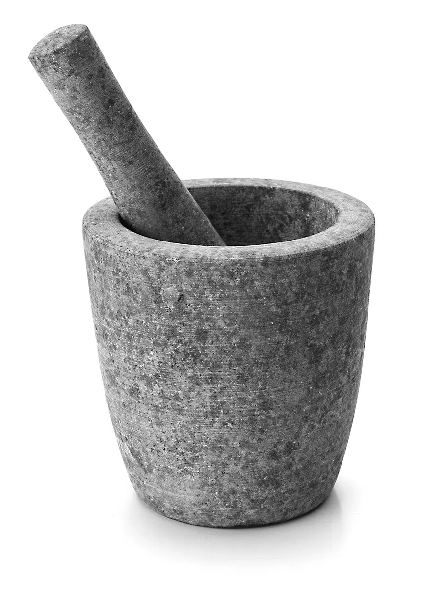 Mortaio con pestello in granito, 12 x 12 cm, colore: grigio