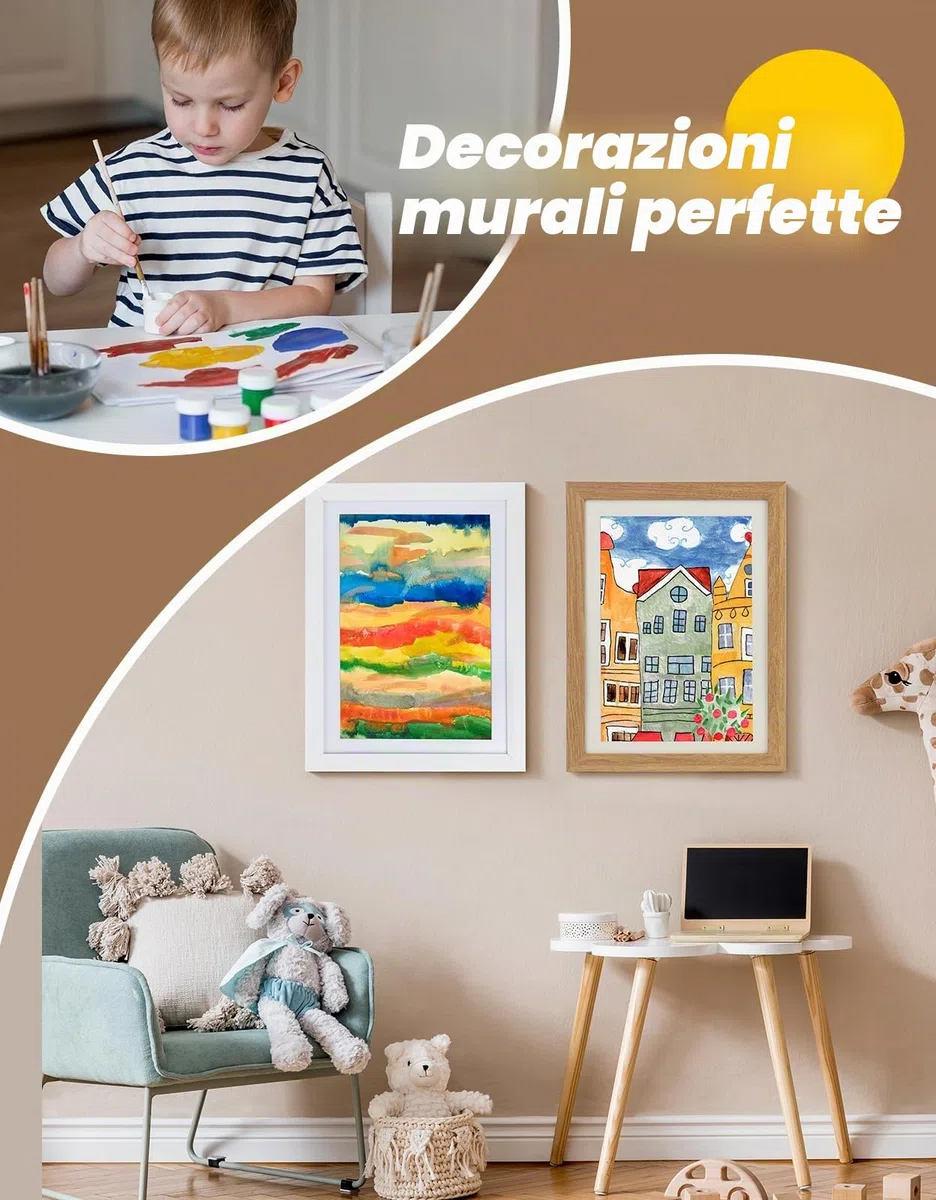 Disegni Bambini Cornice A4, con Orizzontale o Verticale, Frontale Cornice Portafoto Artistica Apribile, Artistiche Cornici per Disegno Bambini, Bianco, A4, 1 Pezzi