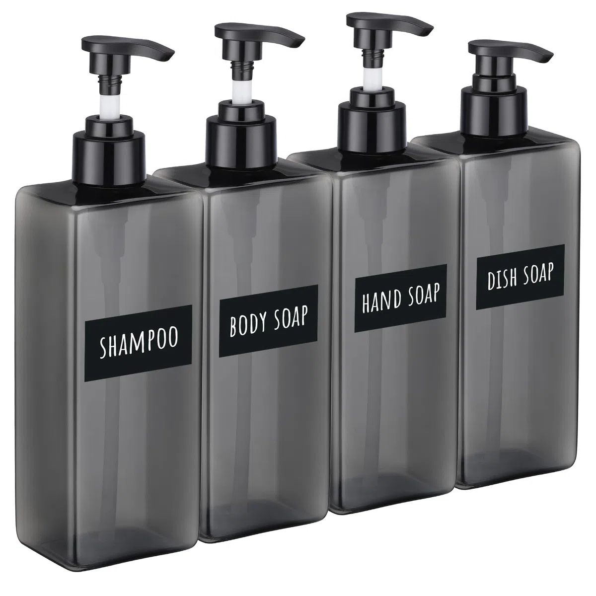 Segbeauty Dispenser Sapone Bagno, 4 Pezzi 500ml Dispenser Bagnoschiuma Doccia, Bottiglie Vuote, Flacone con Adesivi per Bagno, Cucina, Hotel, Ristoranti (Grigio)