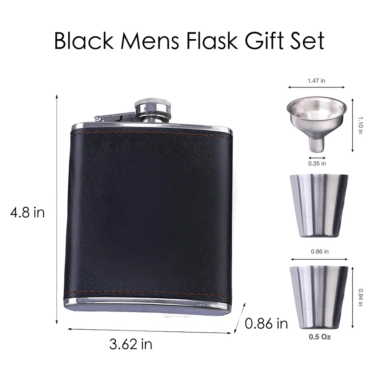 Set fiaschetta con imbuto e 2 bicchieri da vino, capacità 200 ml, per whisky, vino, liquori e liquori, fiaschetta per uomo, padre, nonno, fidanzato e testimone, confezione regalo nera
