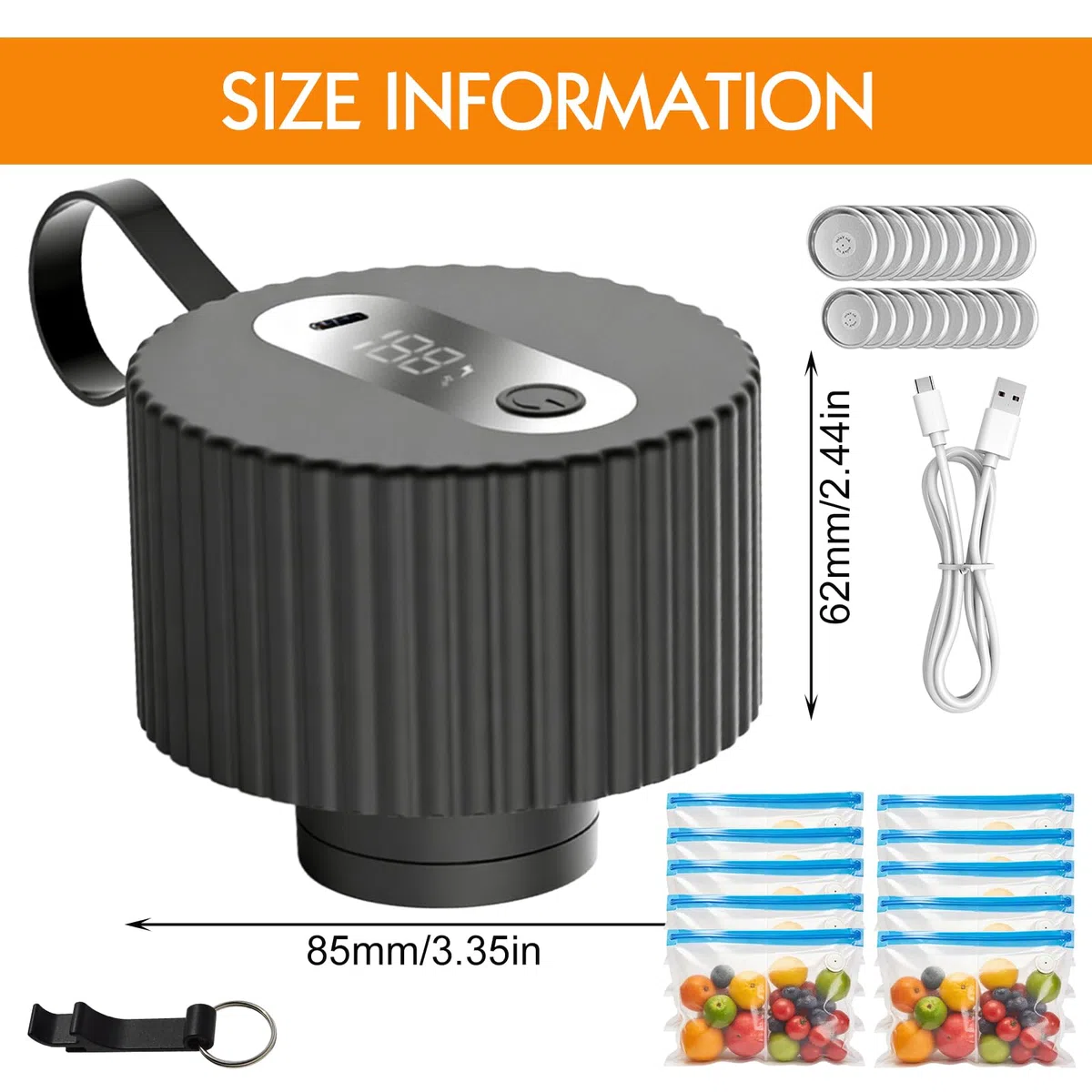 PORFOYO Macchina sottovuoto 3 in 1 per bicchieri, sottovuoto elettrico, Mason Jar Sealer per apertura ampia e normale, include 10 bustine, coperchi per conserve
