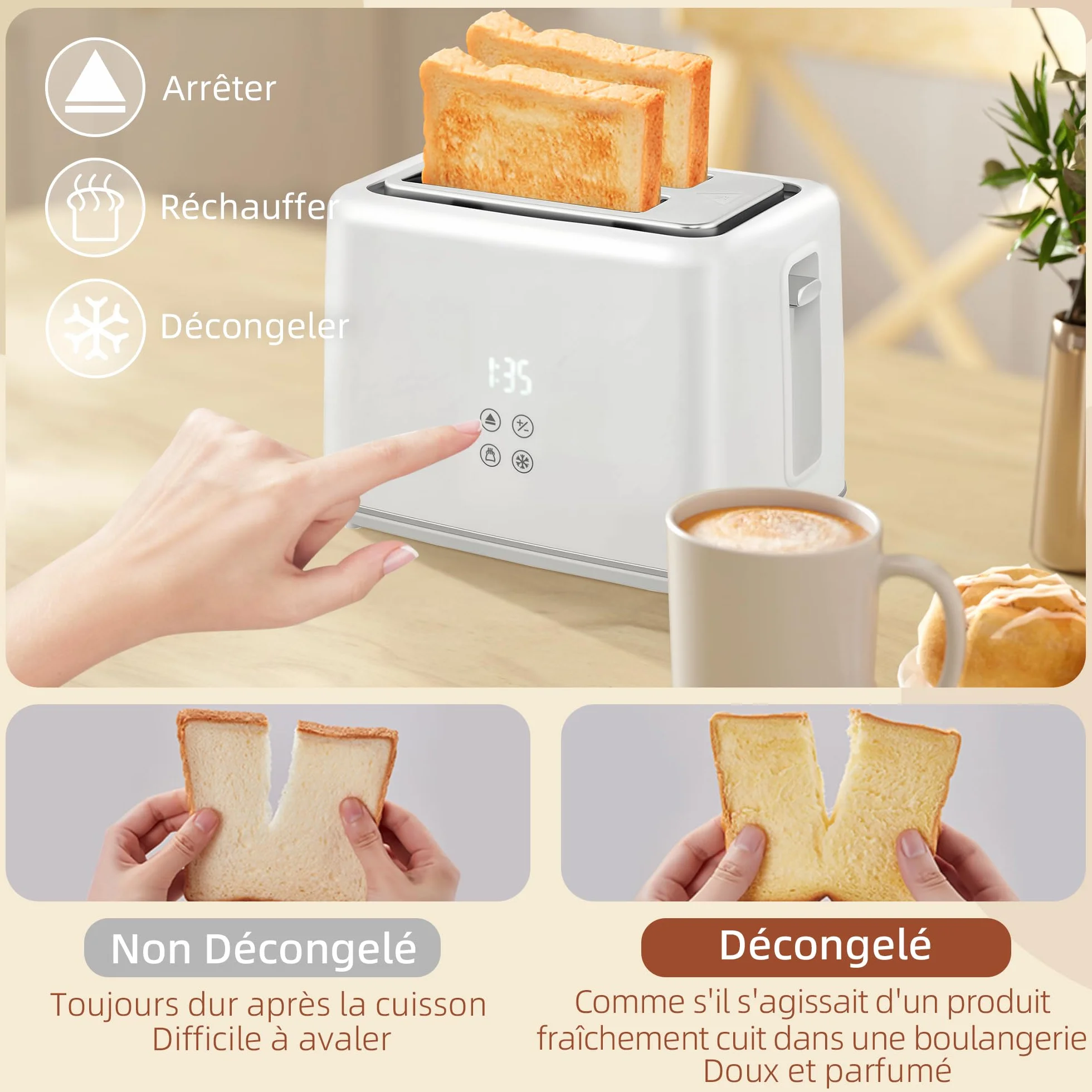 HOMCOM Set bollitore e tostapane 2200 W, bollitore in Acciaio Inox, 1,5 l, con Isolamento e tostapane 2 fette, 7 Livelli di brunitura, scongelamento, Riscaldamento e Vassoio per briciole, Crema