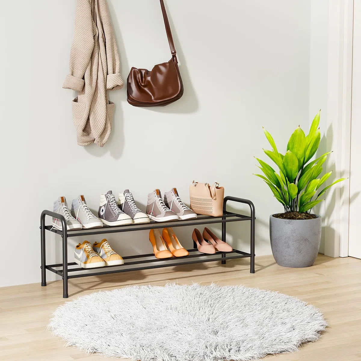 FANHAO Scarpiera Potenziata in Acciaio Inossidabile a 2 Livelli, Organizer Scarpe Ripiano per Scarpe di 8 Paia di Scarpe, per Soggiorno, Guardaroba e Corridoio, 80 x 26 x 33.5cm (Nero opaco)