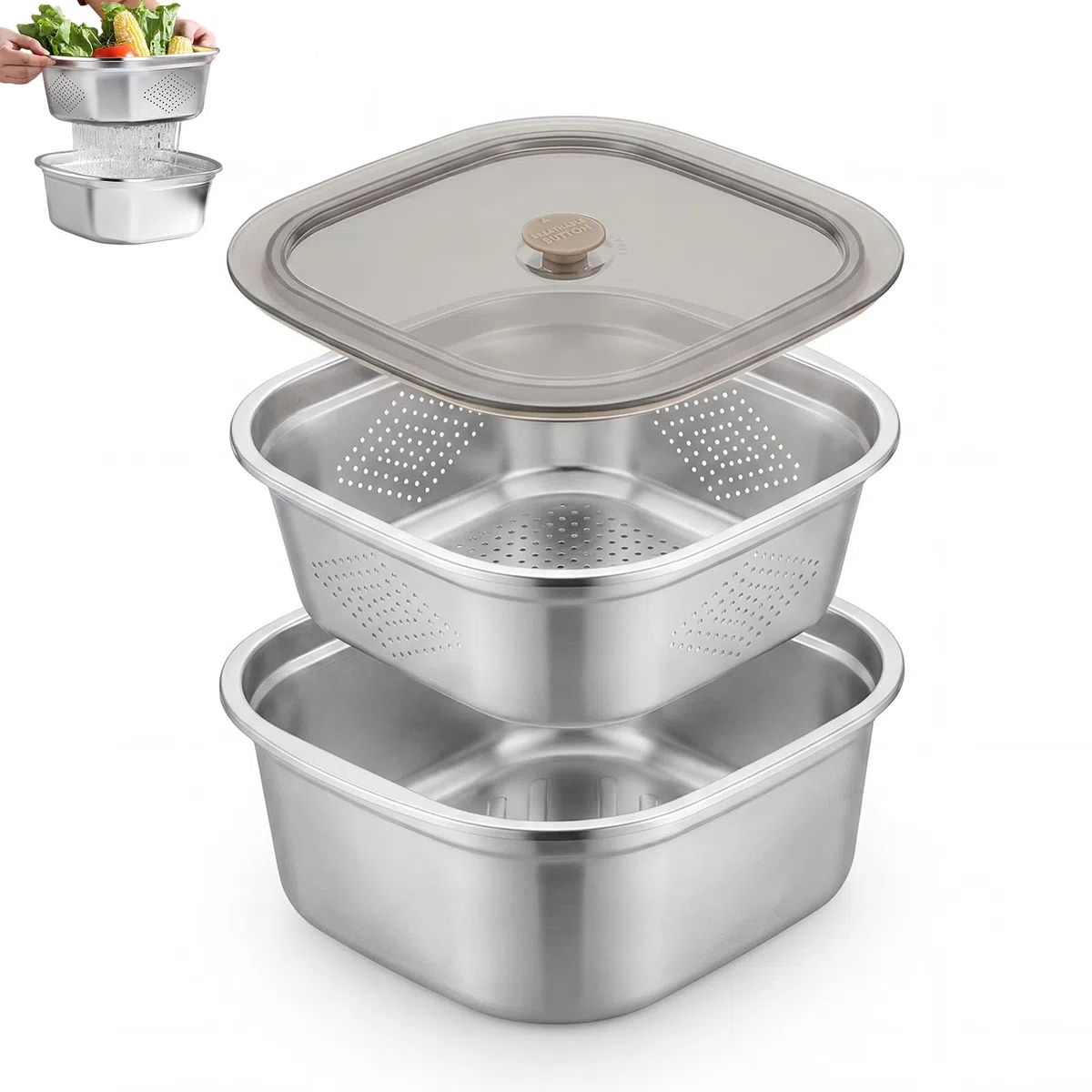 Scolapasta Acciaio Inox 3600ml Setaccio da Cucina in Acciaio Inox Scolapiatti con Ciotola per Scolare Tagliatelle, Verdura, Frutta e Riso