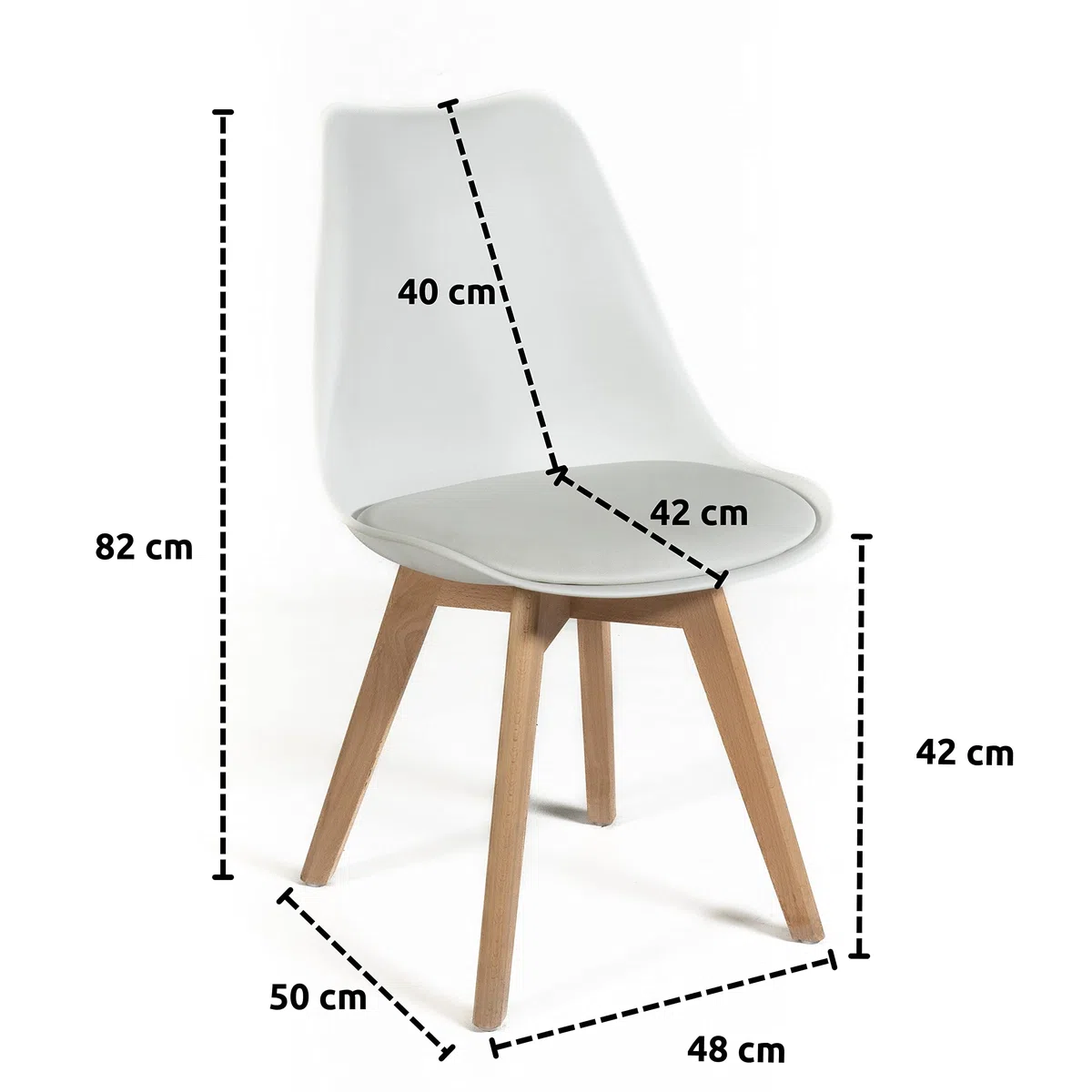 Norbe | Sedia da Sala da Pranzo o Ufficio con gambe in legno di faggio e morbido cuscino di ecopelle |Dim: 50x48x 82 H cm (Bianco, 1)