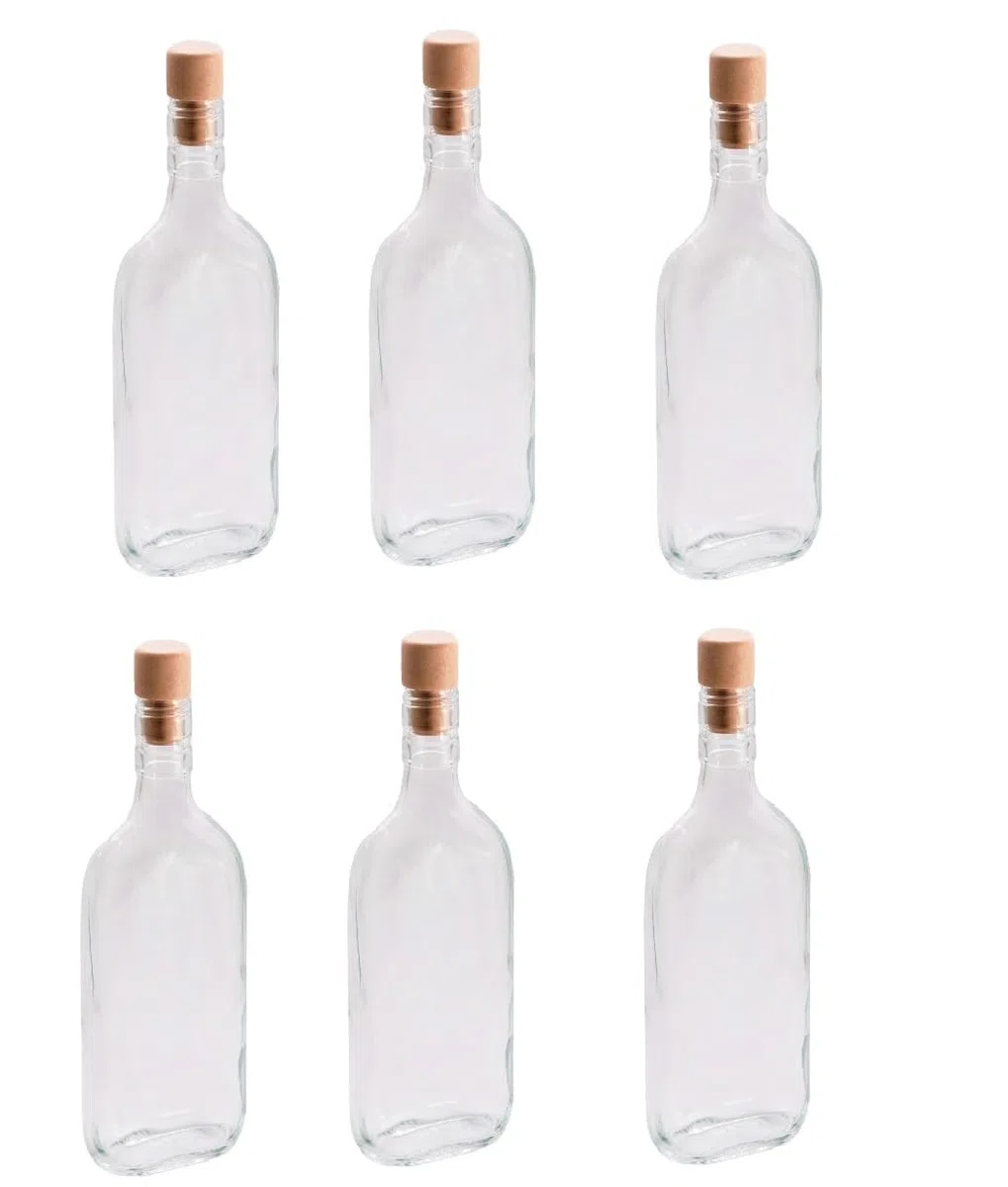 6 Bottiglie in vetro 350 ml con tappo fiaschetto per profumi liquori limoncello decorazioni decoupage bomboniera bottigline olio sali minerali collezione