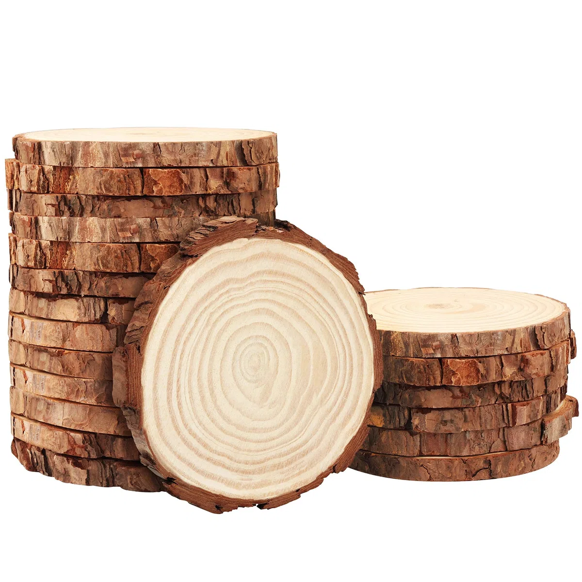 Kurtzy Dischi di legno grezzo naturale (20 pezzi) - Fetta di legno diametro 10-11 cm spessore 10 mm, tondo in legno non finito rustico con corteccia per il tempo libero creativo, decorazione, Natale e