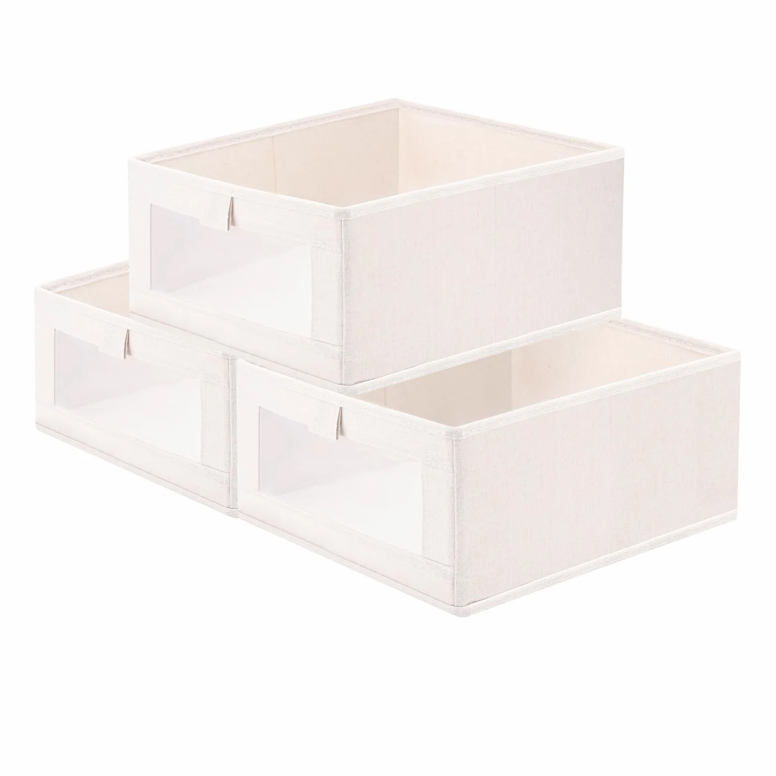 Scatole Portaoggetti Pieghevoli, Set di 3 Contenitori, Organizzatori per Armadio 40 x 27 x 17 cm, Cubo Pieghevole in Tessuto con finestra trasparente,Maniglie, per Armadio, Vestiti, Libri,Giocattoli