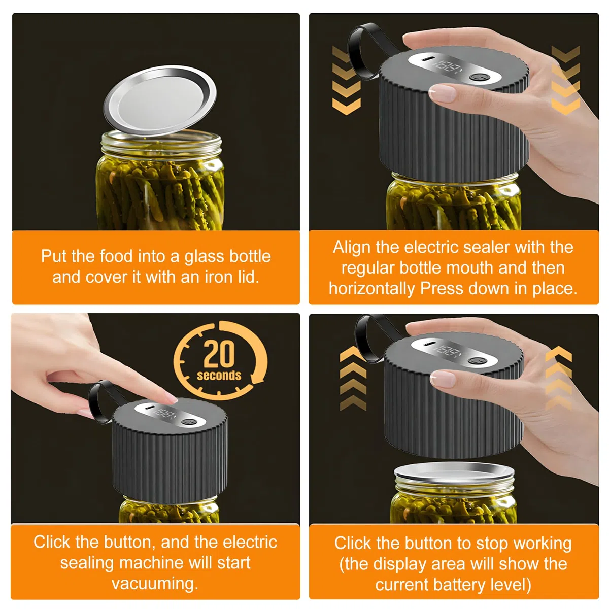 PORFOYO Macchina sottovuoto 3 in 1 per bicchieri, sottovuoto elettrico, Mason Jar Sealer per apertura ampia e normale, include 10 bustine, coperchi per conserve