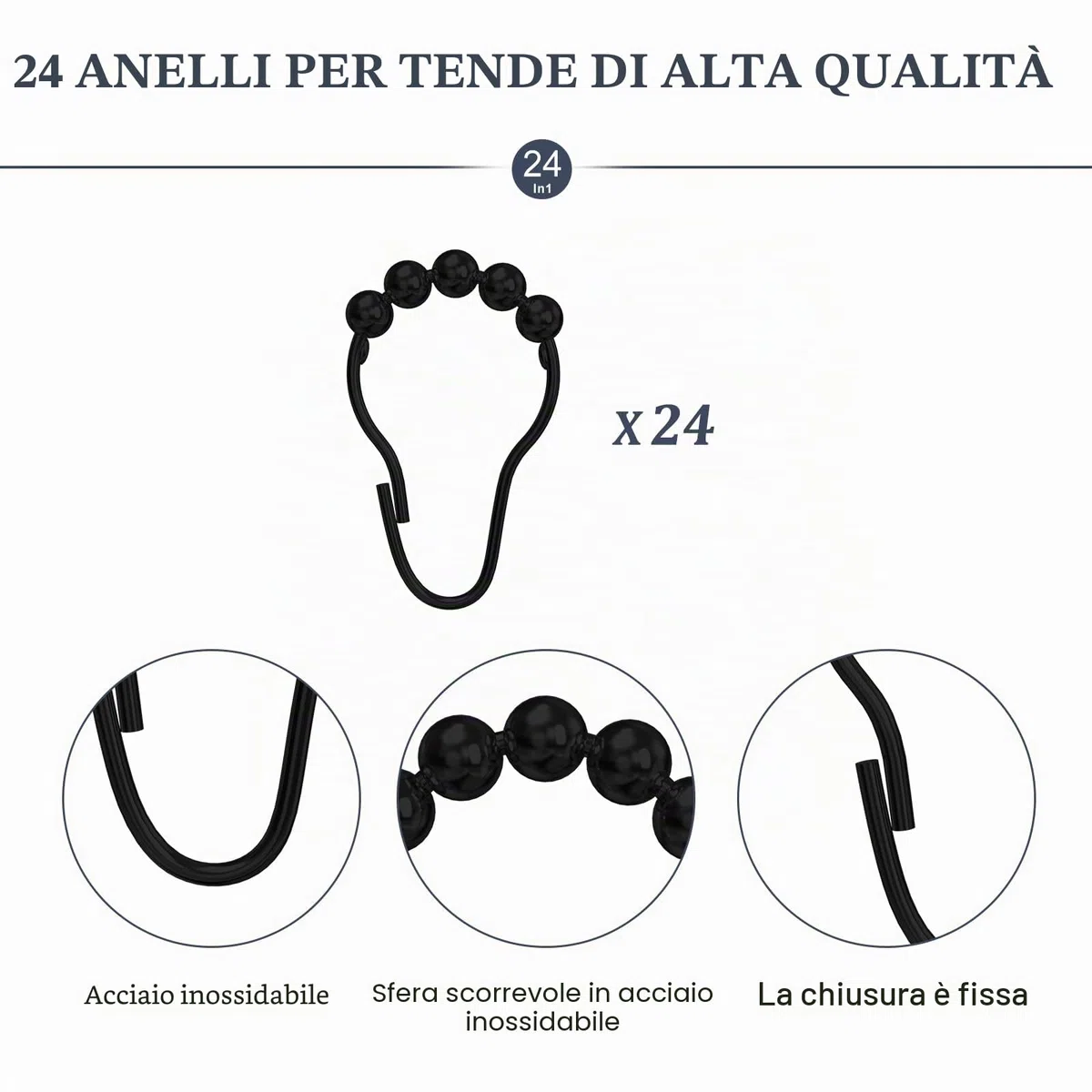 Asta Tenda Doccia Angolare 2 in 1 Forma U o L, Bastone Doccia Estensibile in Acciaio Inox 304, Binario Regolabile per Tenda Vasca e Spogliatoio, Carico 25kg, con 24 Ganci, Nero