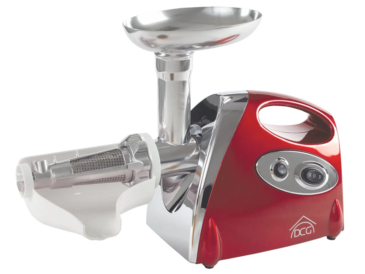 DCG FWP2696 Tritacarne e Passapomodoro Elettrico Multifunzione 1200W Trita Macina Carne, 1200 W, Acciaio, Rosso