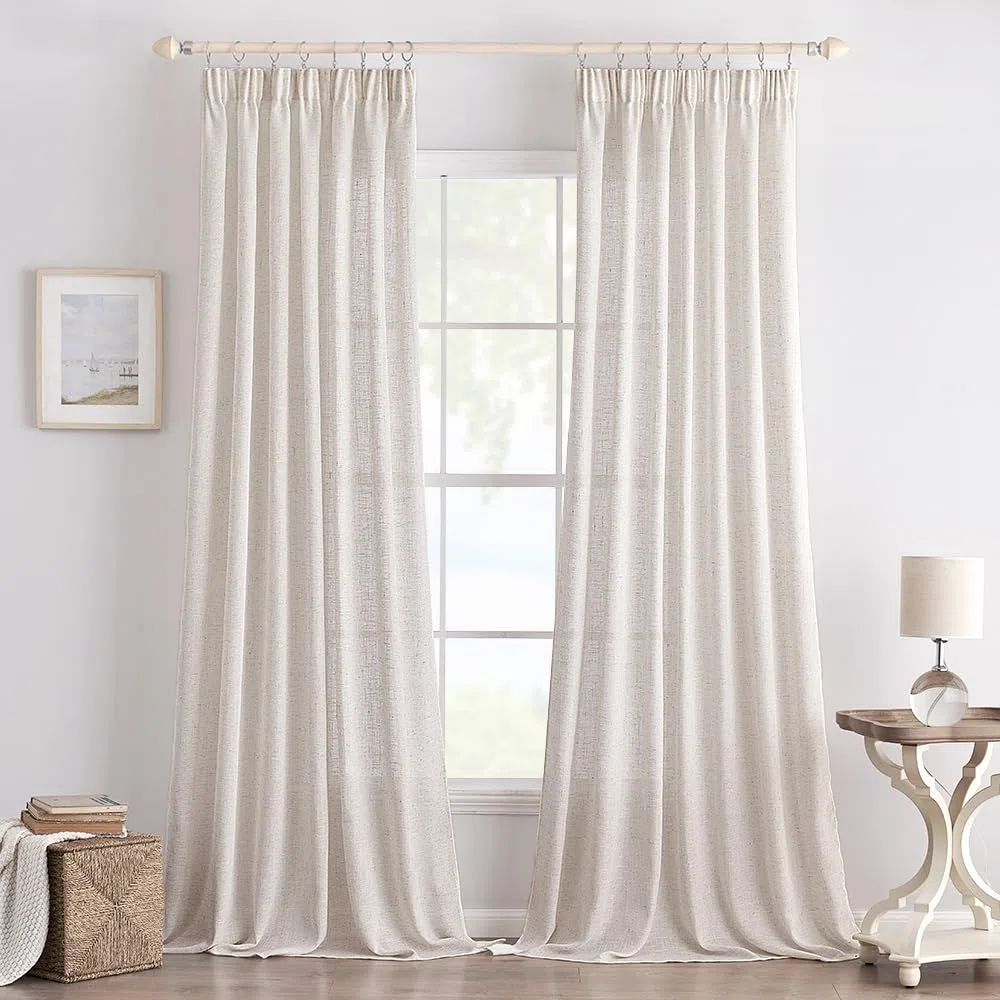 EMEMA Tende Lino Trasparente con Fettuccia Tenda a Traslucido Tenda per Interni Tende Moderne a Vela per Porte Balcone Adatte per Soggiorno Camera da Letto 2 Pannelli 140x280 cm Avorio