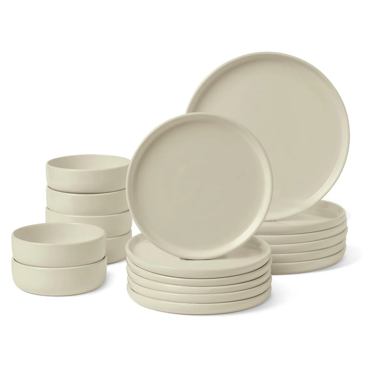 Amazon Basics Servizio da Tavola in Gres Smaltato, Set di 18 Pezzi, 6 Coperti Completi, Lavabile in Lavastoviglie, Avorio