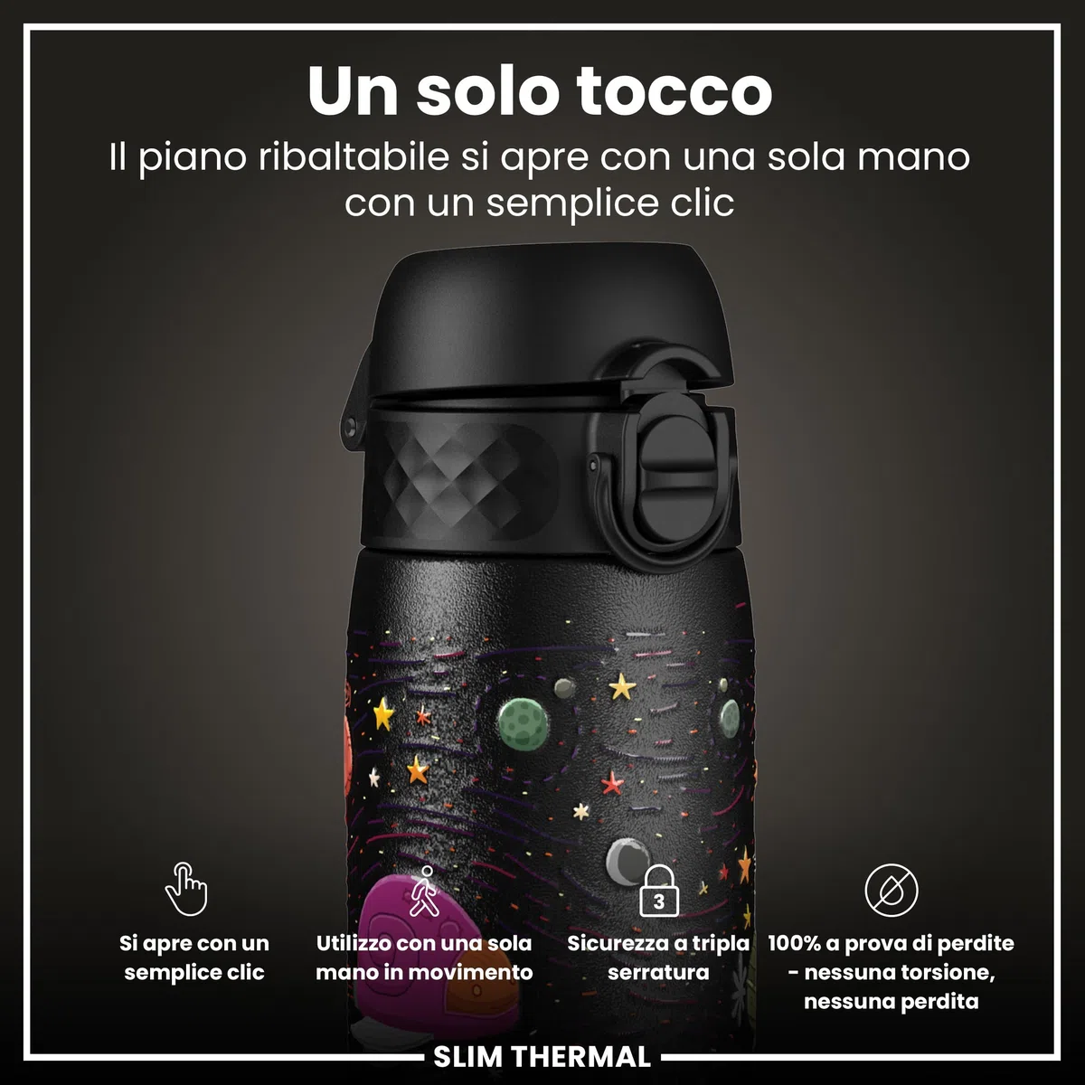 Ion8 Borraccia Termica in Acciaio Isolato, 500ml, a Prova di Perdite, Facile da Aprire, Serratura Sicura, Lavabile in Lavastoviglie, Maniglia per il Trasporto, Facile Pulizia, Durevole,Astronavi