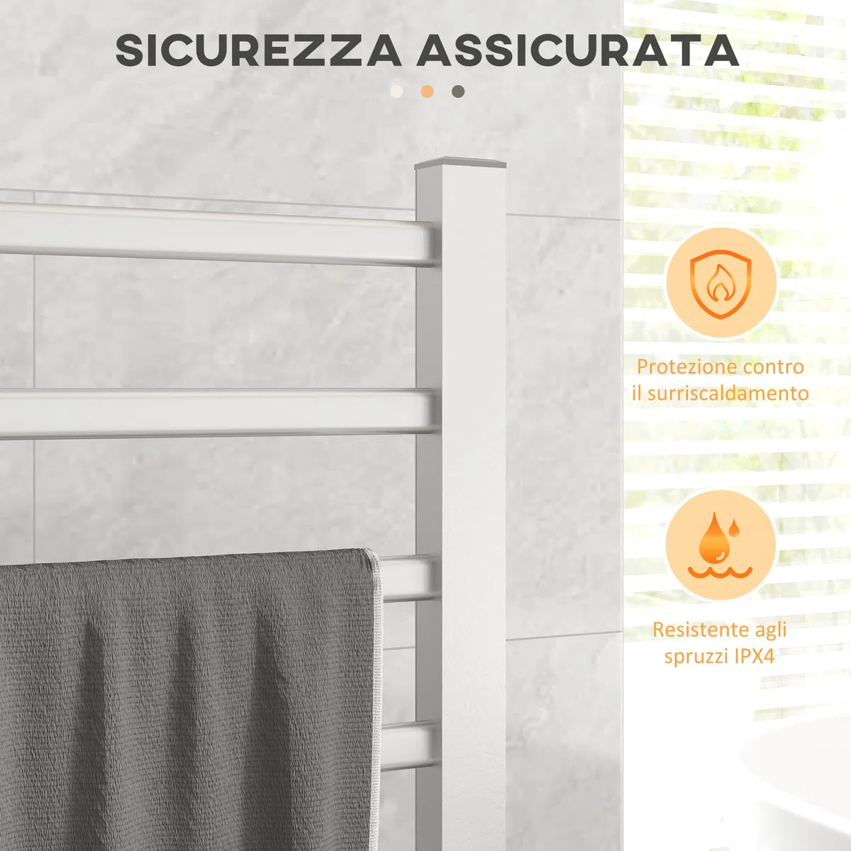 HOMCOM Calorifero Scaldasalviette da Terra o Parete 150W, Porta Asciugamani Riscaldato in Lega di Alluminio con 8 Barre e Timer da 2 o 4 Ore, Resistente all'Acqua, 53x35x90 cm, Argento