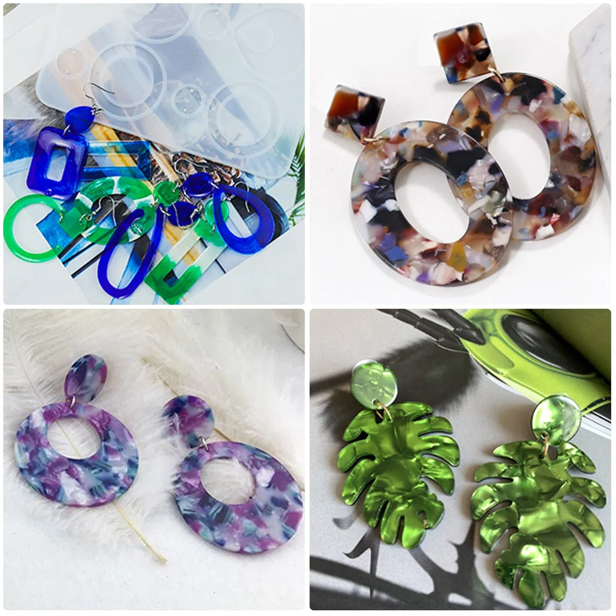 Woohome 54 Pz Stampo in Resina Siliconica Orecchino, Forcina Stampi in Silicone per Resina, Fermagli, Gancio per L'orecchio per DIY Forcina Gioielli Hair Clip Orecchino Resin Mold