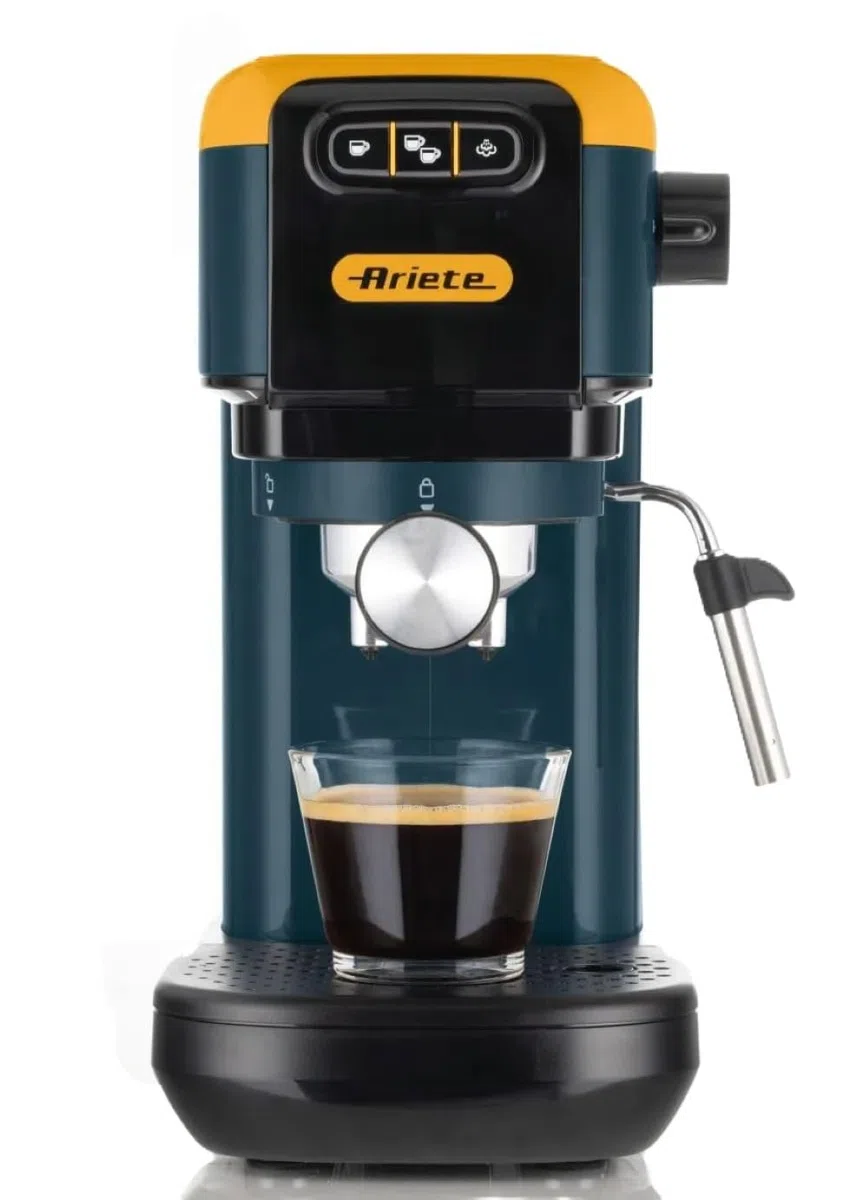 Ariete 1399 Macchina da caffè espresso Mango Yellow, Per polvere e cialde ESE, 1300 W, Capacità 1,1L, 15 bar di pressione, Filtro 1, 2 tazze e cialda ESE, Cappuccino, Giallo