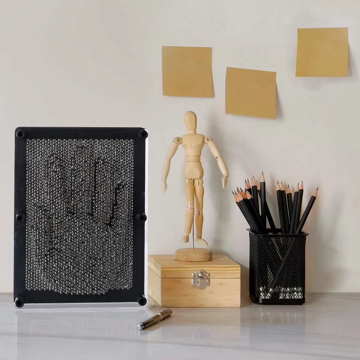 Relaxdays Pin Art 3D, Board Pins per Sculture, Pinpressions, Gioco con i Chiodini Modellanti, H x L: 20x15, nero/argento