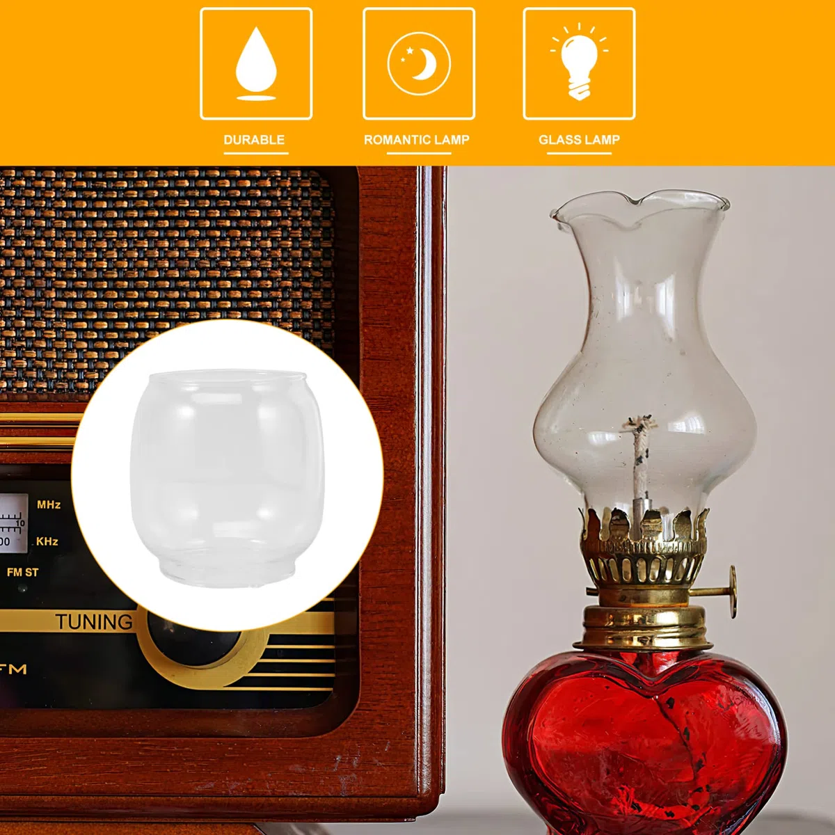 OSALADI Lampada a olio in vetro di ricambio per lampada a petrolio, in vetro a petrolio, stile B, 2 pezzi, trasparente, portacandela, portacandele, tempio, feste, casa, banchetti all'aperto