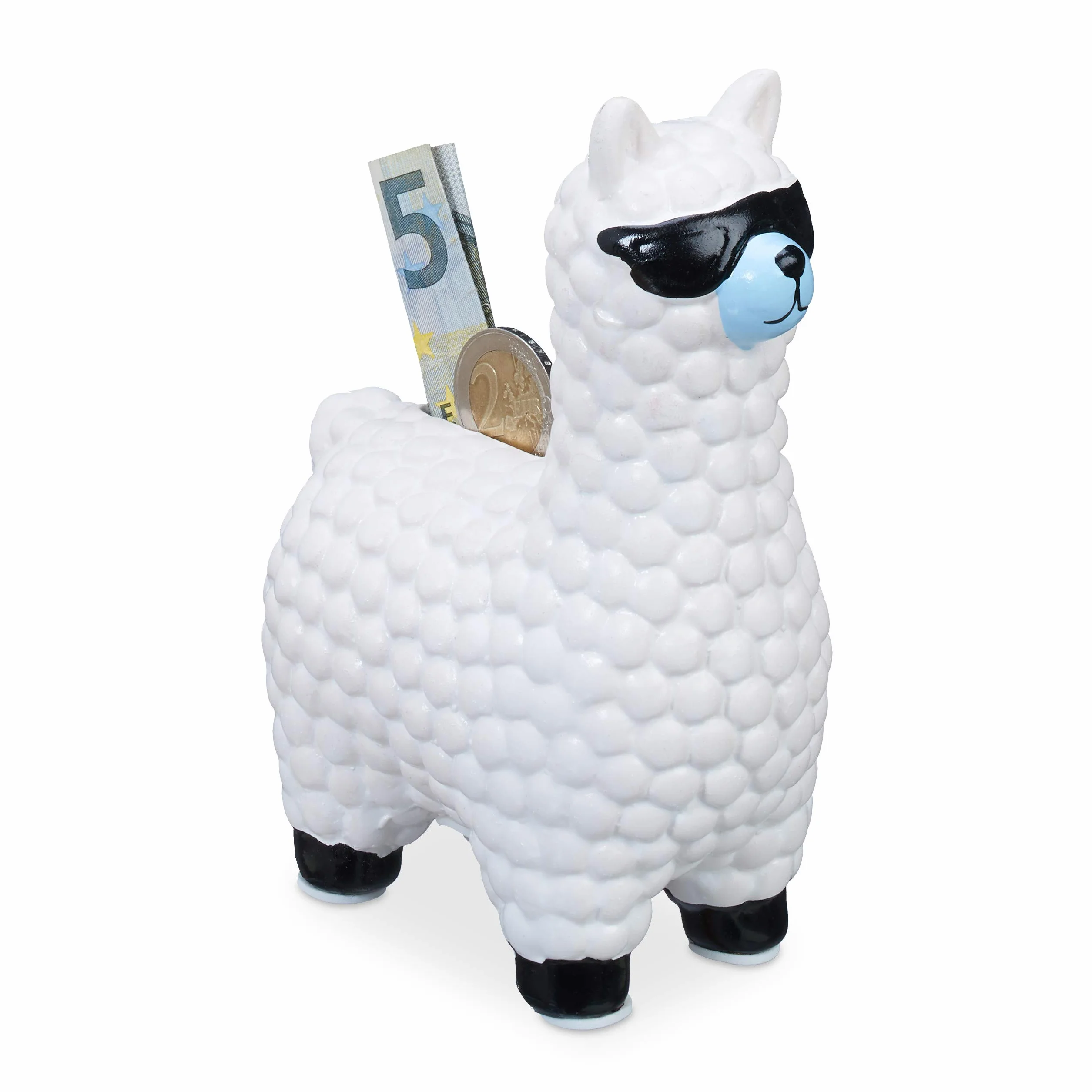 Relaxdays Salvadanaio a Forma di Lama con Occhiali, Contenitore Porta Soldi in Ceramica, HLP: 15,5x11x6 cm, Bianco