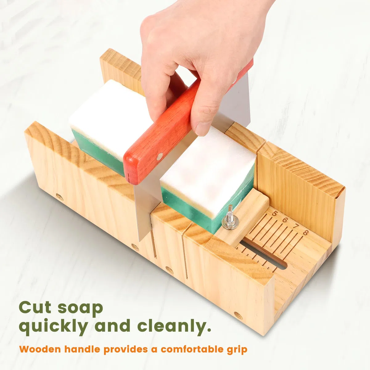 Set di tagliasapone in legno, fatto a mano, con tavolo da taglio regolabile, rettangolare, in silicone, in acciaio inox, coltello dritto per la produzione di sapone fai da te