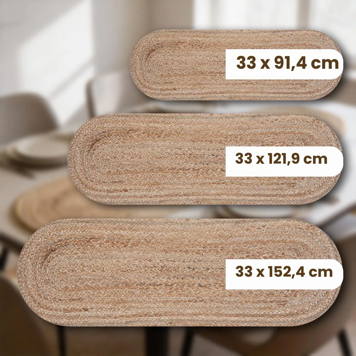 Craft Trade - Runner da tavolo in juta naturale per tavolo da pranzo in stile fattoria, vintage, boho, runner da tavolo da cucina - 33x91 cm ovale