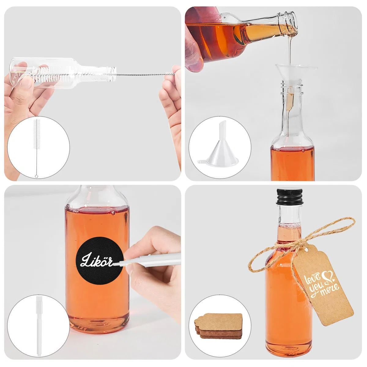 28 Pezzi Mini Bottiglie Alcolici di Plastica, 100ml Bottiglie di Liquore, Riutilizzabili Mini Bottiglie Liquori con Imbuto, Penna bianca, Cartellini per Matrimoni Feste