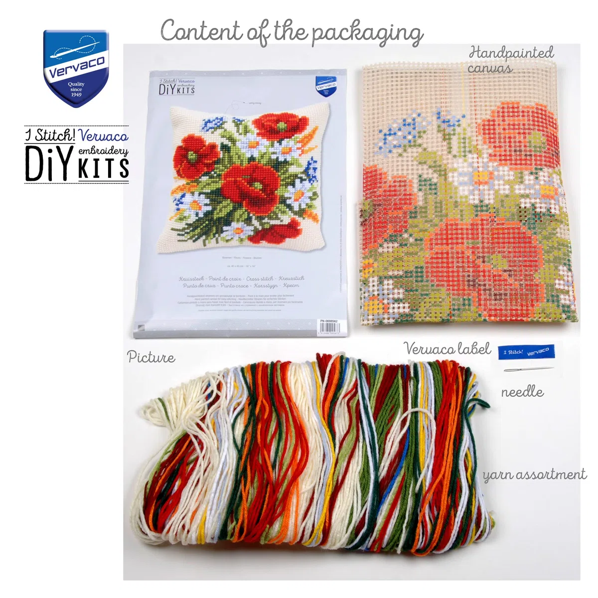 VERVACO Kit Cuscino Punto Croce FIORI Set Ricamo Principianti Cuscini Gobelin Decorativi ca. 40 x 40 cm Accessori Per Lavoretti Creativi DIY Casa Decor Hobby Adulti Cross Stitch