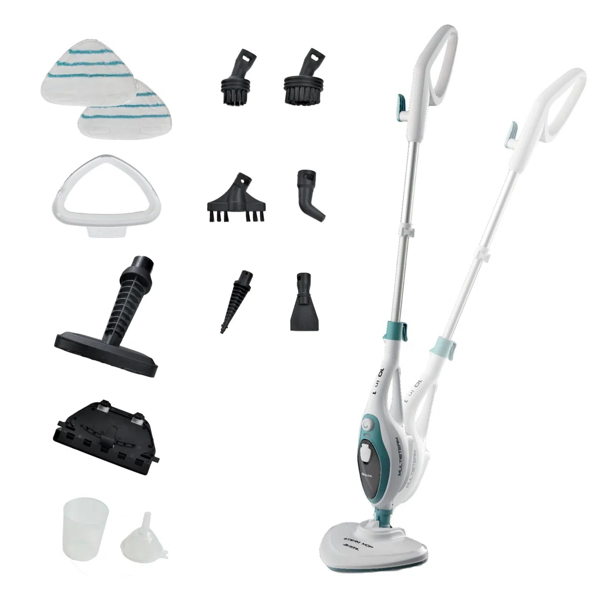 Ariete 4164 Steam Mop 10in1, Scopa Lavapavimenti a Vapore, 1500 W, Capacità 350 L, Vapore Immediato, Autonomia, Testa Snodabile, Bianco/Azzurro