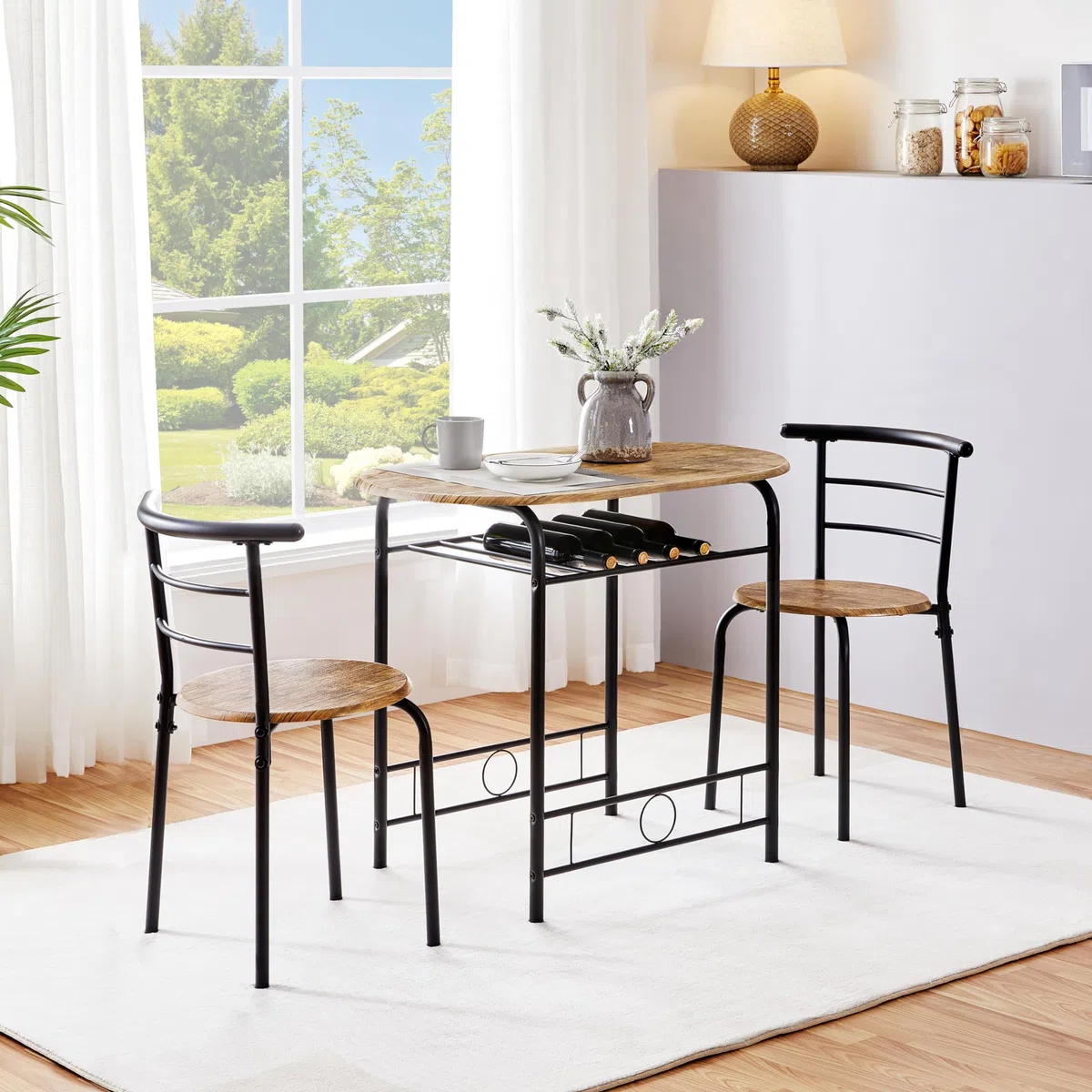 Yaheetech Set Mobili da Bar Tavolo e 2 Sedie Sala da Pranzo Cucina Piccoli Spazi Salvaspazio Balcone per 2 Persone in Legno e Metallo Sedia Portata 136 kg Marrone Retro