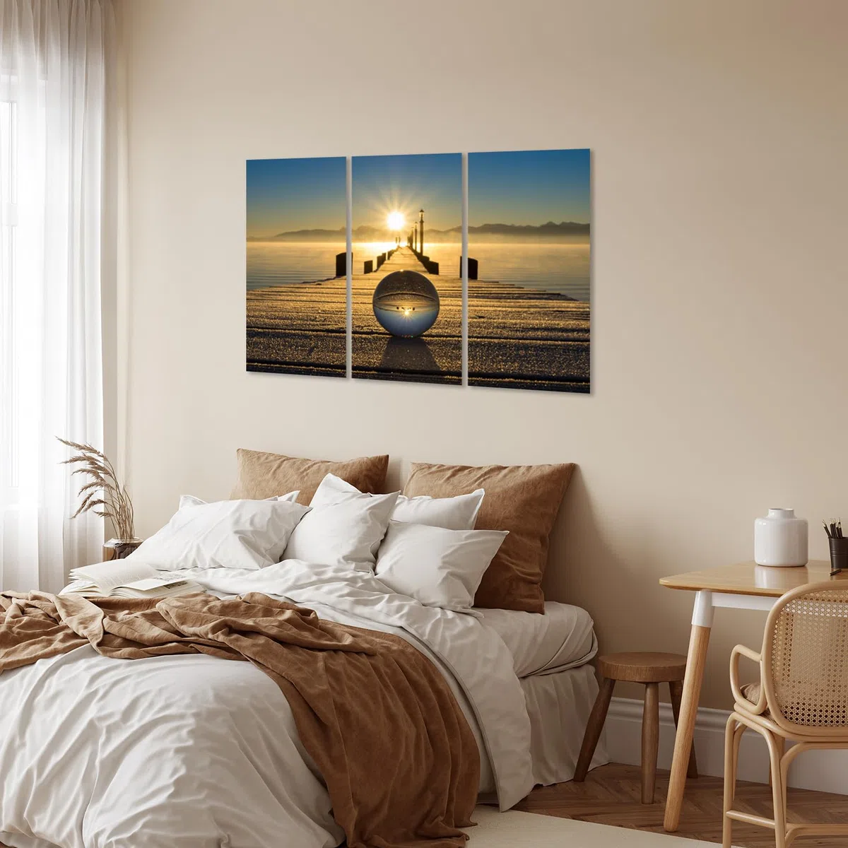 AREDE Set di 3 Stampe da Parete Quadri Moderni Decorazioni da Muro per Casa Soggiorno Camera da Letto e Cucina Alba e sfera di vetro| 90 x 60 cm | Pronto da appendere