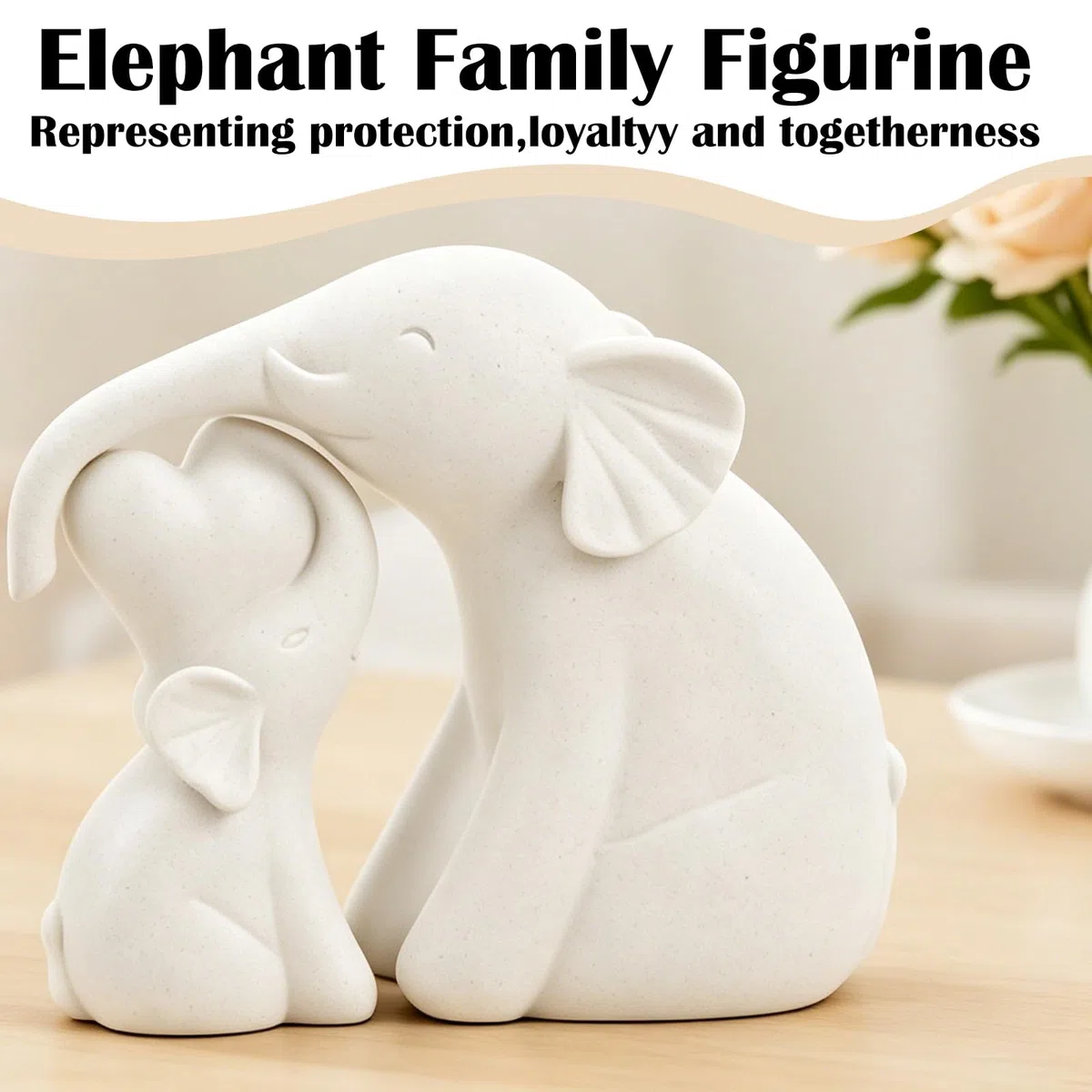 Set di 2 Elefantini in Ceramica Bianco - Decorazione per Casa e Ufficio, Idea Regalo Compleanno/Festa della Mamma, Statua Animale Moderna
