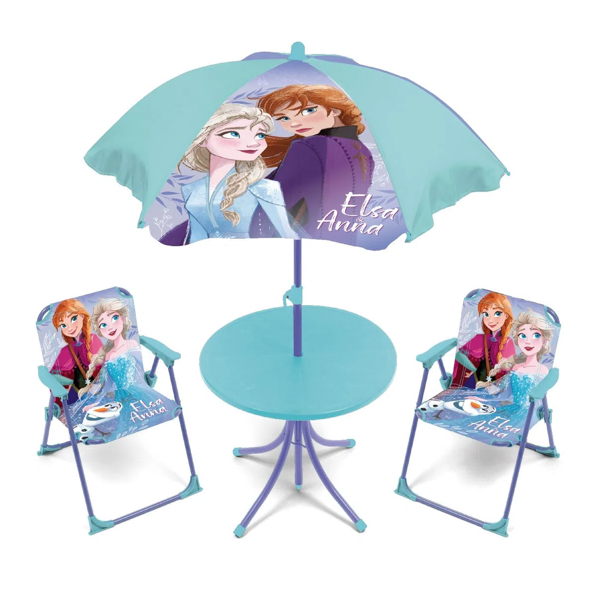 ARDITEX WD16133 Set da tavolo (50 x 50 x 48 cm), 2 sedie (38 x 32 x 53 cm) e ombrellone (diametro 110 cm) di Disney-Frozen