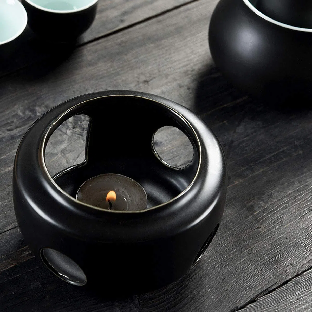 LOUTYTUO Set di Sake in Ceramica + Vassoio in bambù con pentola più Calda, Bevanda saki Calda in Ceramica sicura per Stufa, Confezione Regalo da 10 Pezzi