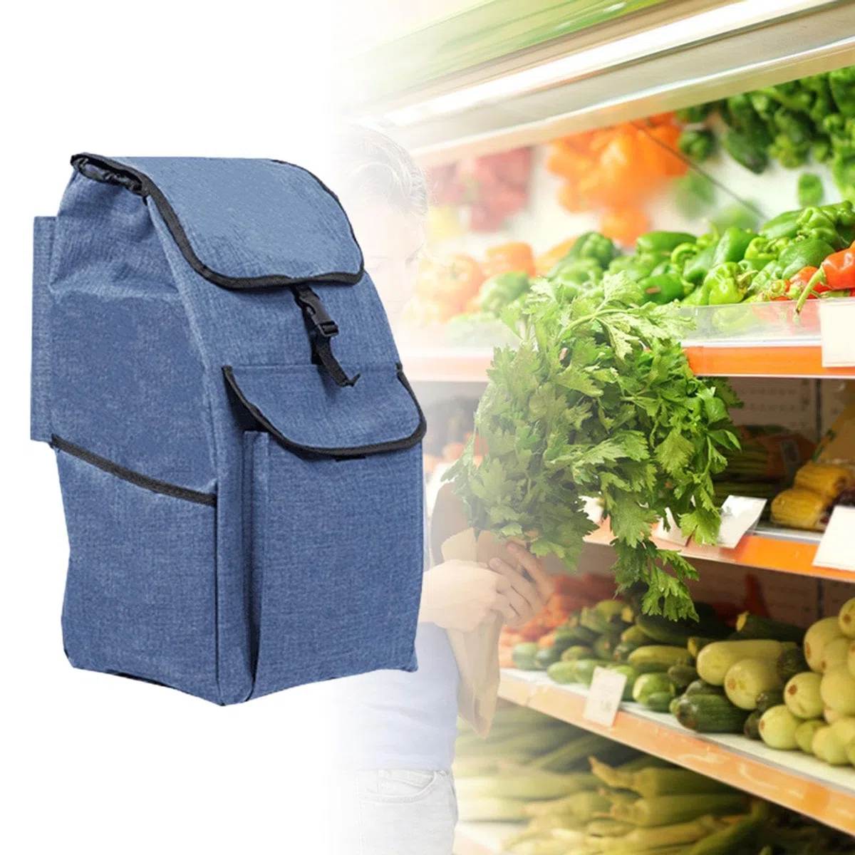 Milageto Borsa di ricambio per carrello della spesa Borsa per carrello della spesa Borsa per carrello addensata pieghevole di grande capacità resistente, B