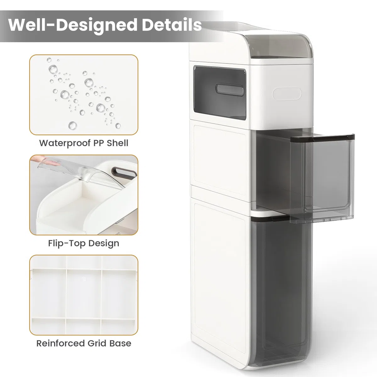LIFEZEAL Carrellino Bagno Salvaspazio, Stretto, 18x43x88cm, Armadietto, Mobiletto Bagno con Ruote, con 2 Cassetti, Porta Carta Igienica, Piano Portaoggetti, Moderno, Cassettiera in Plastica (bianco)