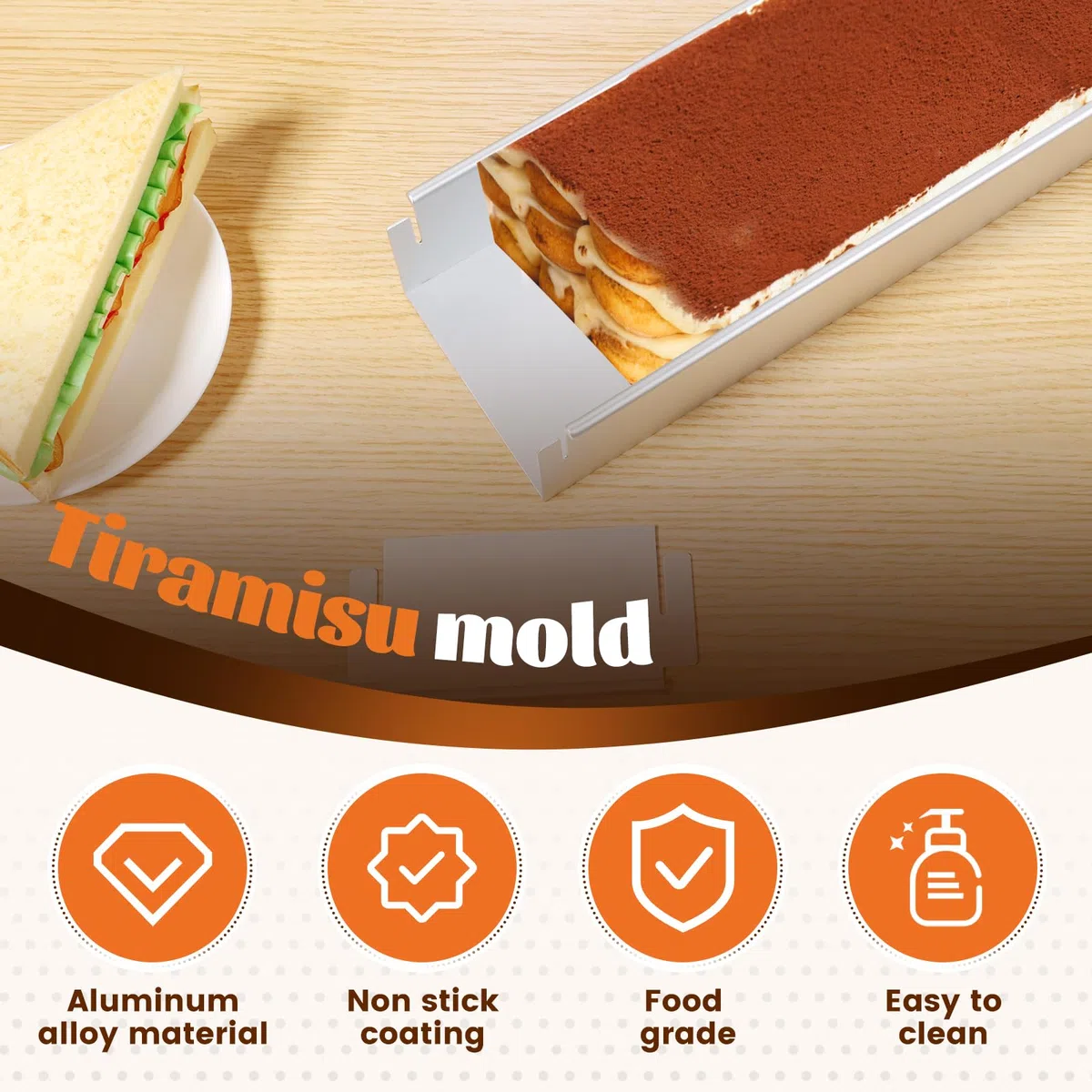Forma rettangolare regolabile con paletta per torte | Telaio in lega di alluminio con rivestimento antiaderente. Stampo ideale per mousse e dessert. Facile da pulire.