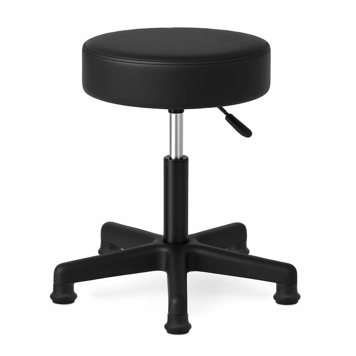 Sgabello girevole senza ruote - Altezza regolabile 44-58 cm - Piedi Fisse - Seduta comoda similpelle nera - Stabile per casa e postazione di lavoro