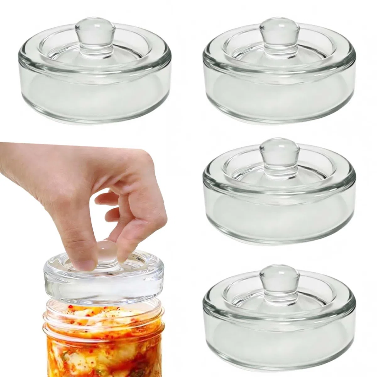 4 Pesi di fermentazione con Un Diametro di 8 cm, Pesi di Vetro per la fermentazione di Verdure in salamoia, Ideali per la fermentazione di crauti, Kimchi, cetrioli e Altri Alimenti fermentati