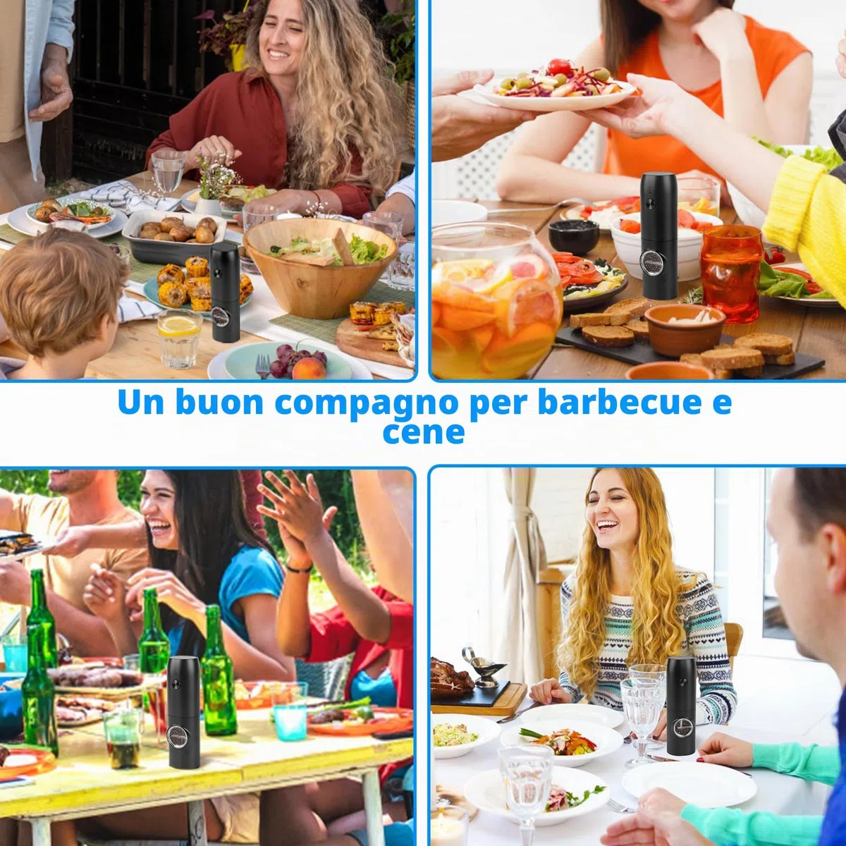 Set di 2 macinasali e pepe elettrico con base ricaricabile, doppia stazione di ricarica, spazzola, luce LED, macinazione automatica per barbecue, ristorante cucina